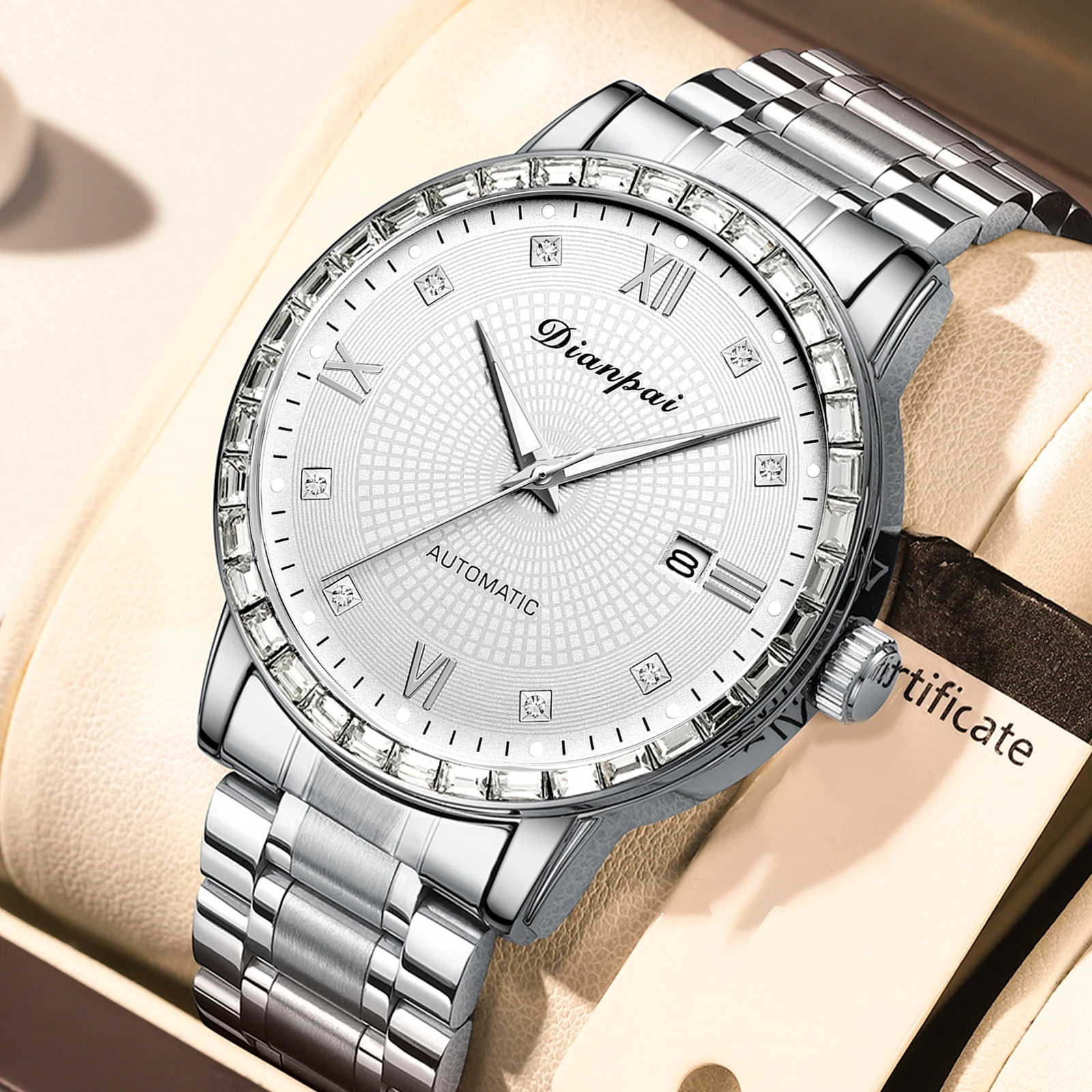 DIANPAI Fully Automatic Mechanical Watch Original Stainless Steel Men's Classic Watch Business Waterproof Night Glow