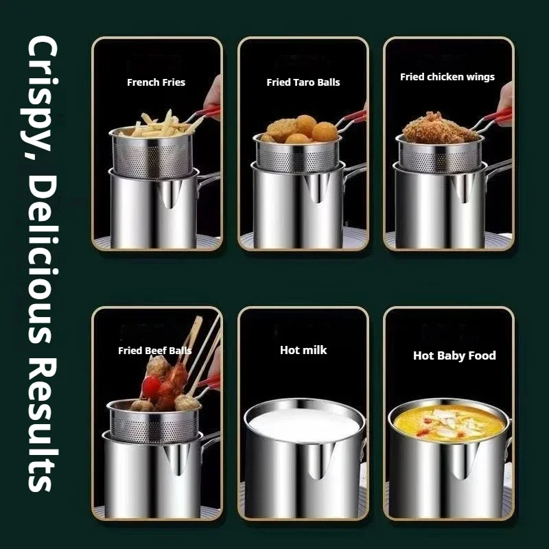 Stainless steel multi-functional frying pan small household oil pan suitable for induction cookers mini size and oil-saving