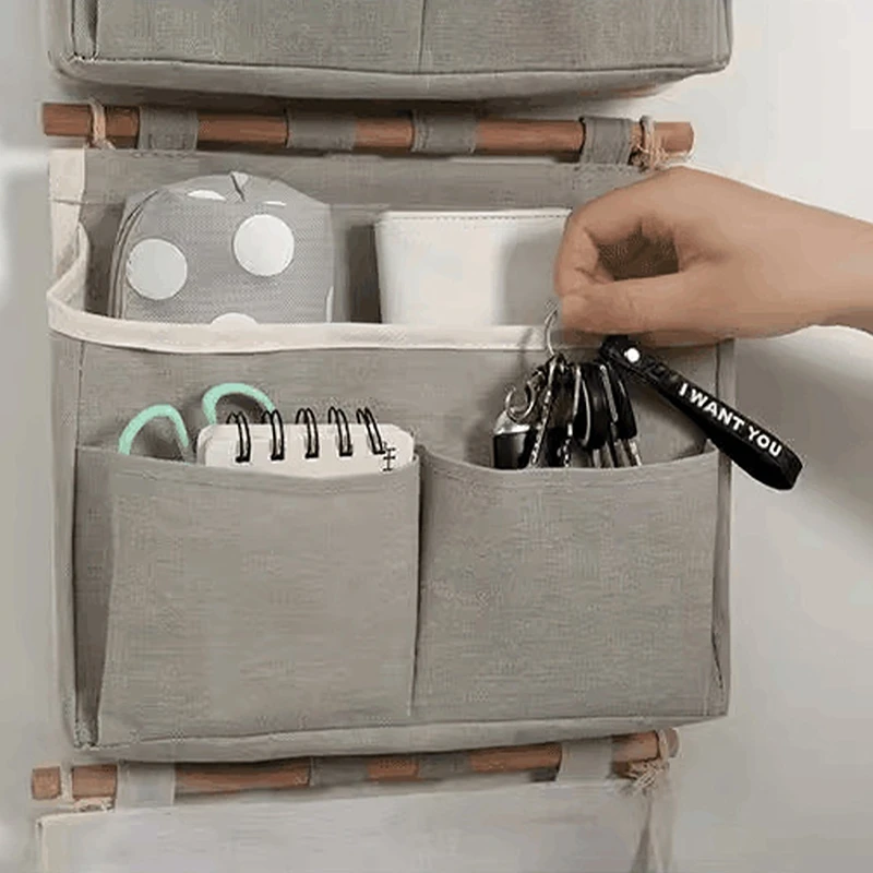 Hanging Storage Bag 3 Pocket One-layer Hanging Organizer for Dorm Living Room Bathroom Home Fabric Wall Closet Organizer 4