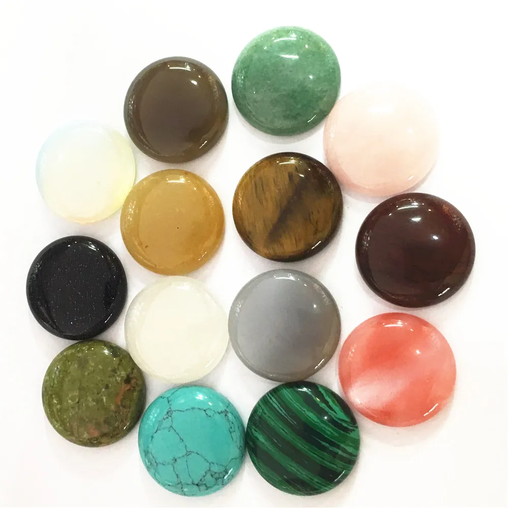 Gazelle 12PC Natural Stone Cabochons Round Bead 25mm Tiger Eye Malachite Agates Opal Fashion For Jewelry Making Wholesale