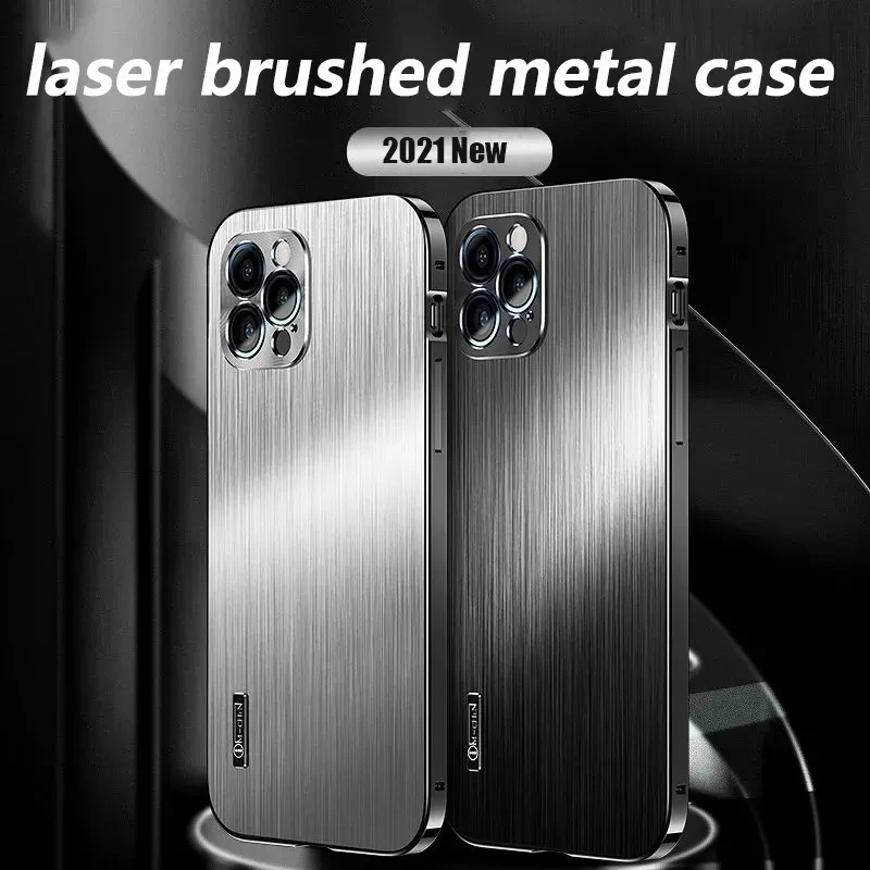 New Laser Metal Brushed Back Lens Cover Metal Frame Drop-resistant iPhone13 Pro Max Case for iPhone 12 13 Pro max Series best case for iphone 12 pro max