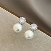 Boucles d'oreilles romantiques françaises simples incrustées de perles rondes en Zircon pour filles, nouveaux bijoux à la mode, accessoires de luxe pour femmes, 2025