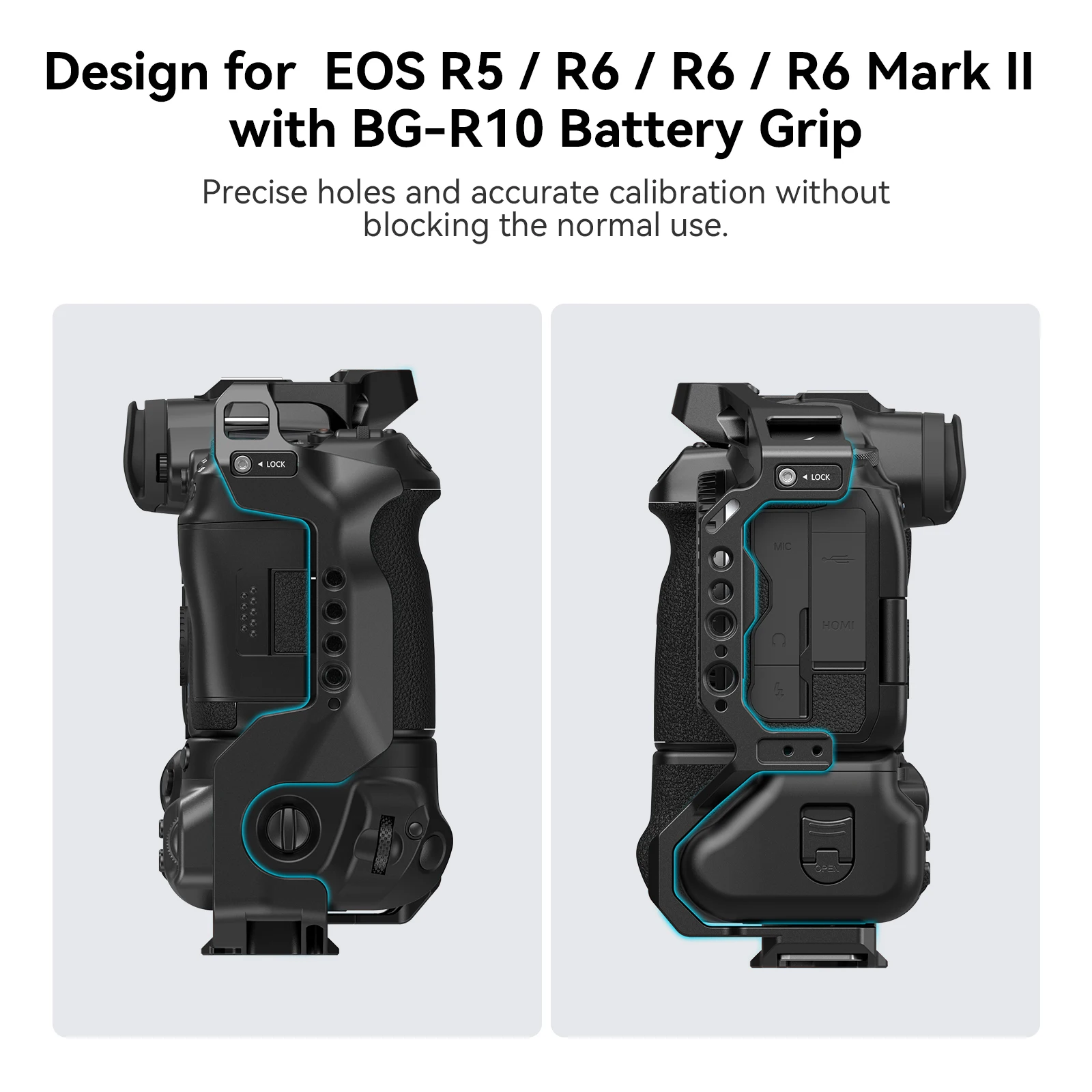 R5/R6 Camera Cage for Canon EOS R5 / R6 / R5C / R6 Mark II with BG-R10 Battery G