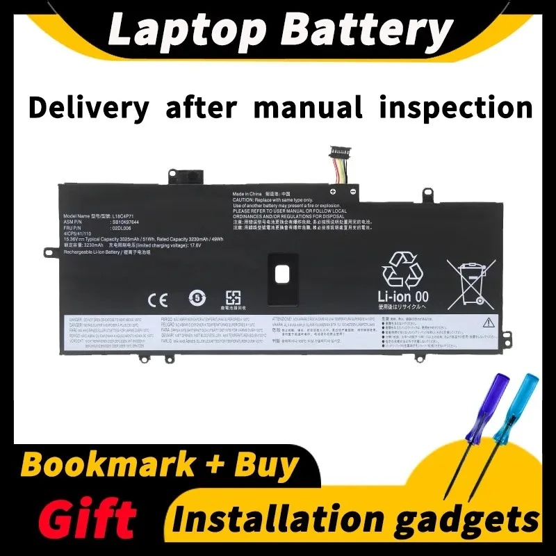 

For Lenovo ThinkPad X1 Carbon Gen 8 7th 2019/2020 X1 Yoga gen 4 L18C4P71 SB10K97644 02DL006 51wh Laptop Battery