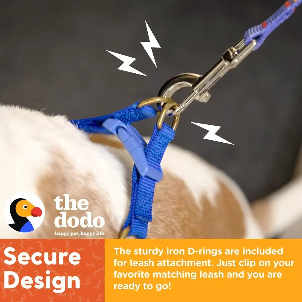Blue Dodo Print Step-In Style Dog Harness Small Soft Breathable Wide-Band Coverage Pinch-Release Buckle D-ring Leash Attachment