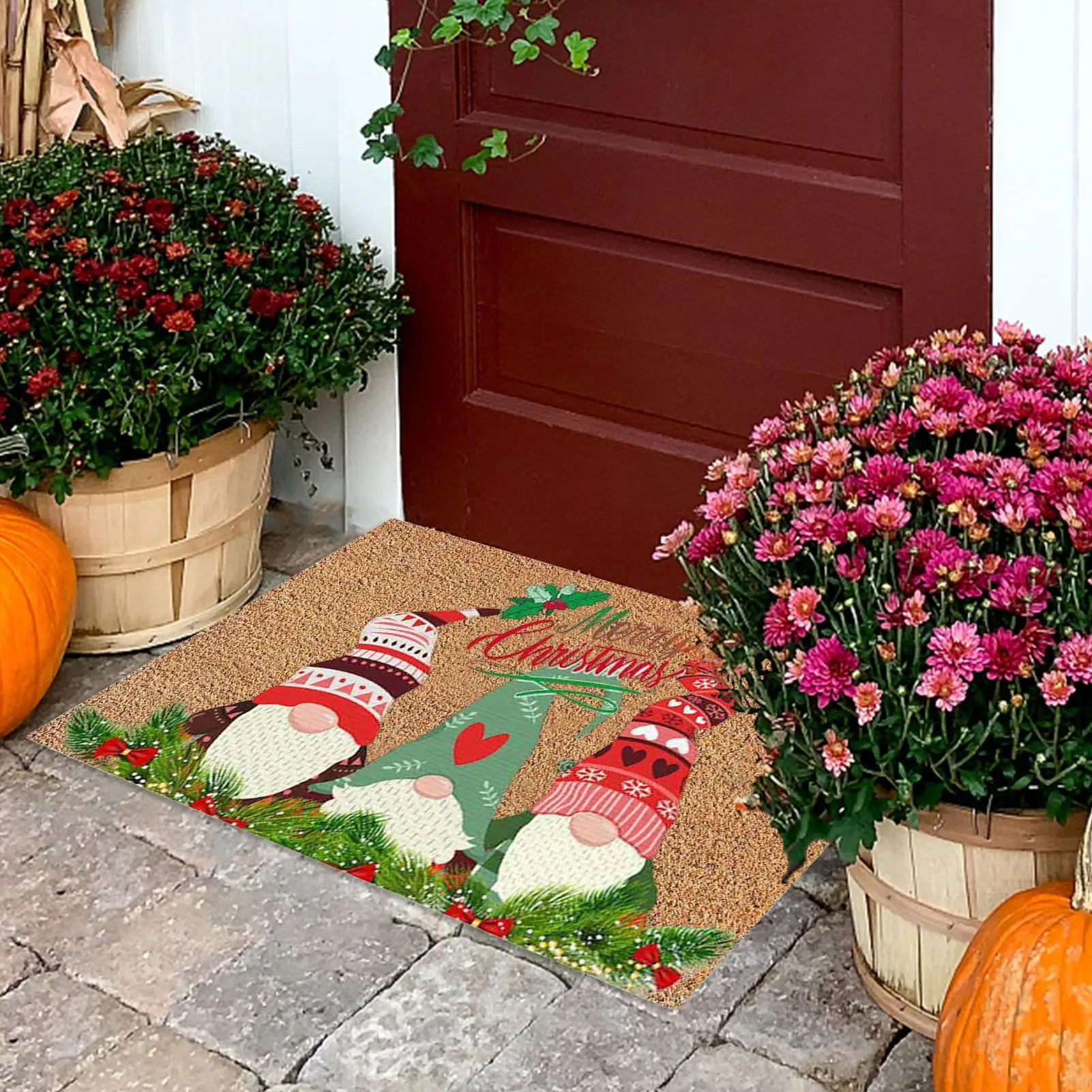 Gnome Welcome Mat Christmas Gnomes Entrance Mats Decor Non Slip Holidays Porch Decor for Entryway Kitchen Bathroom Garage