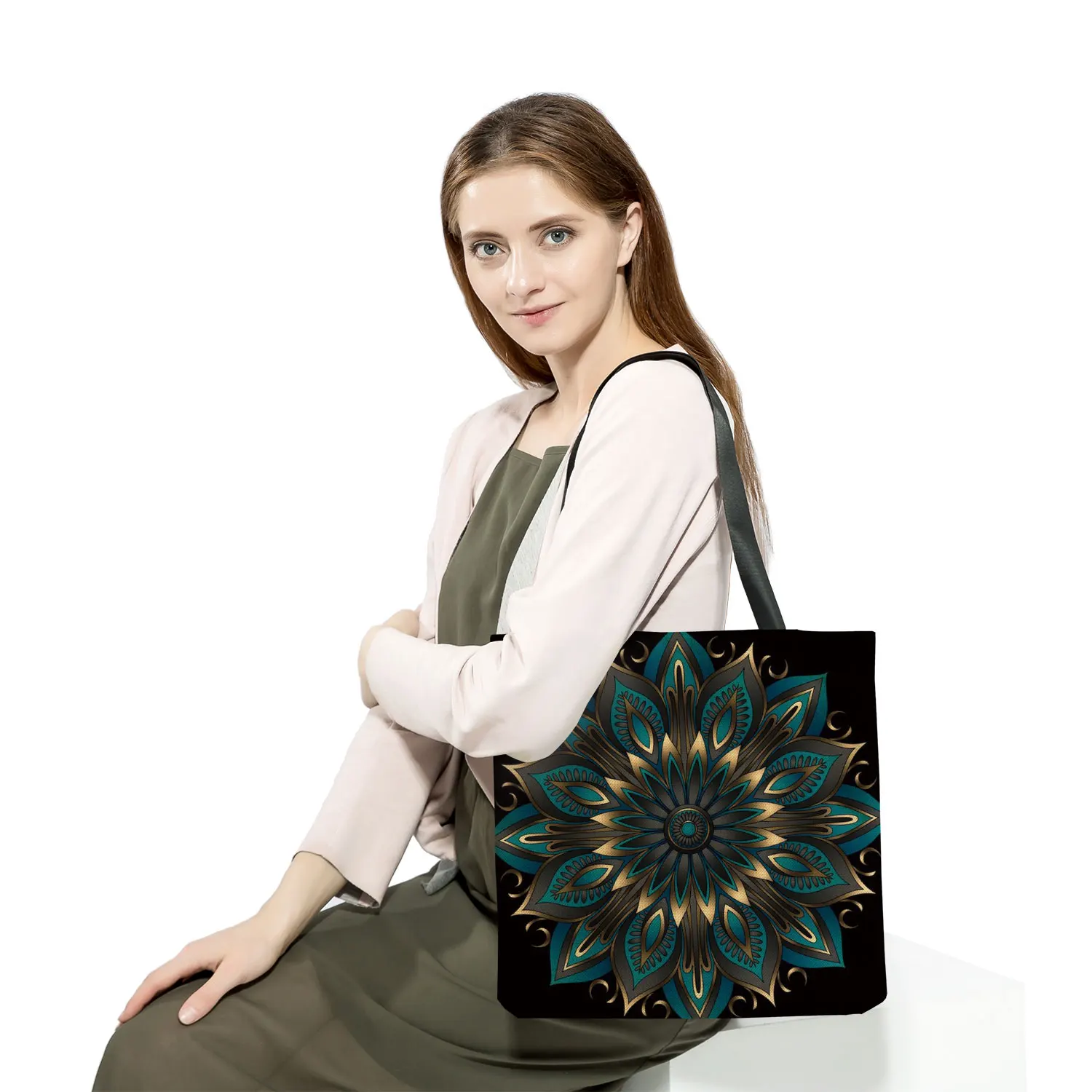 Customized Mandala Flower Tote Bags Women Eco Reusable Shopping Bag Floral Print Handbags For Lady Foldable Traveling Beach Bags