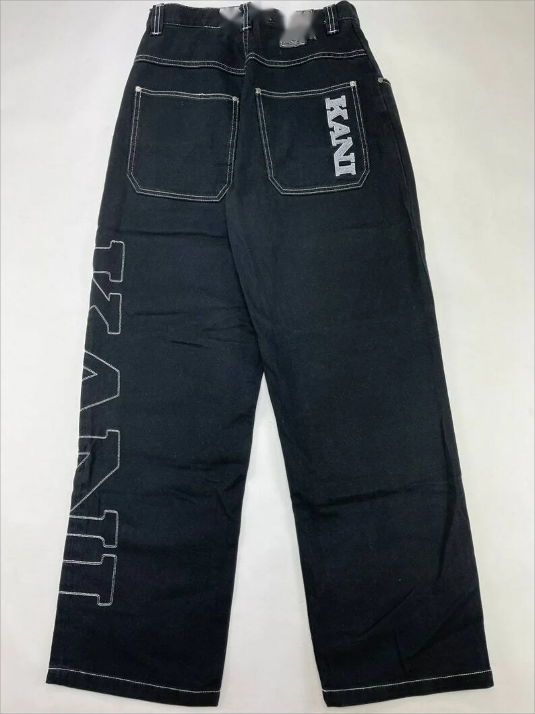 Y2k personality hiphop jeans high street fashion brand design sense loose straight leg wide leg black trousers  high waist traf