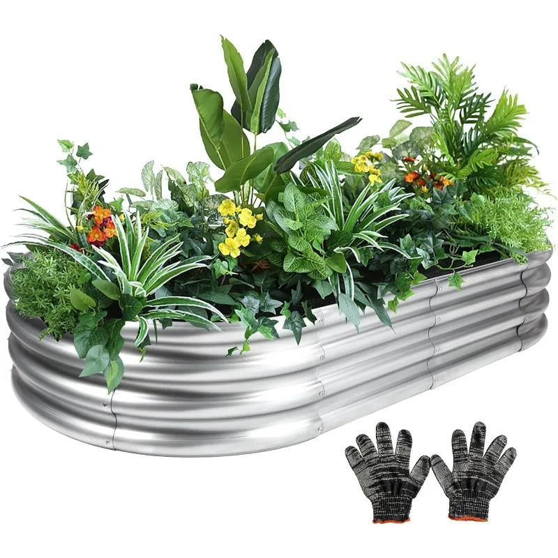 

Galvanized Raised Garden Bed Kit,Tools Free Assembly Thickening Raised Beds for Gardening, Oval Larger Space Planter Box