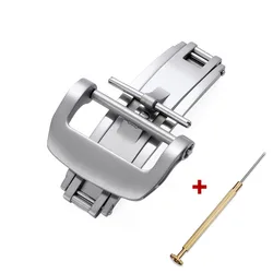 Elegant Double - Press Butterfly Clasp with Silver Matte Stainless Steel Finish and Rubber Strap Buckle - 20mm (Silver)