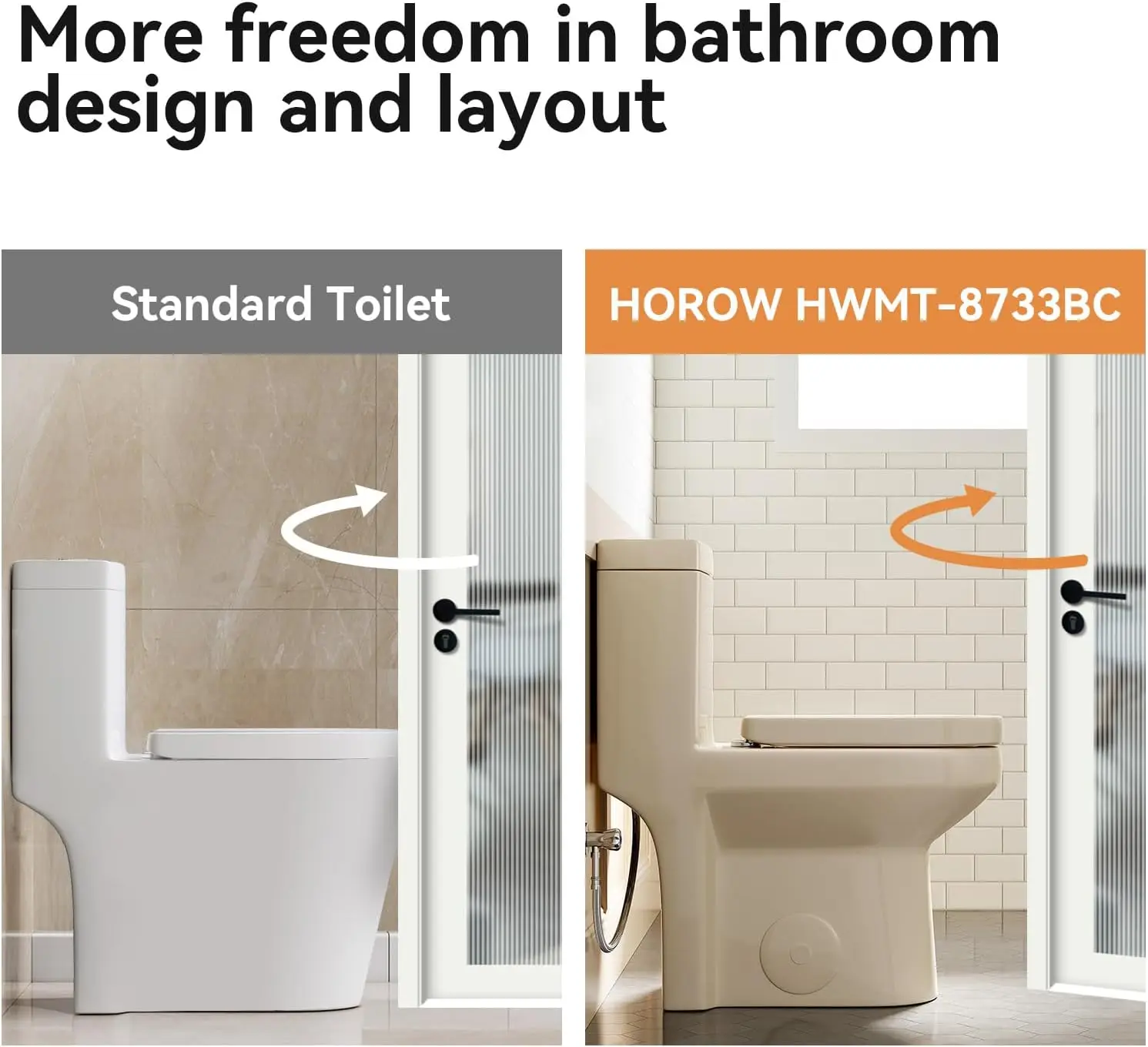 HWMT-8733 Small Compact One Piece Toilet with Soft Closing Seat 1.1/1.6 GPF Powerful & Quiet Dual Flush Modern Toilet