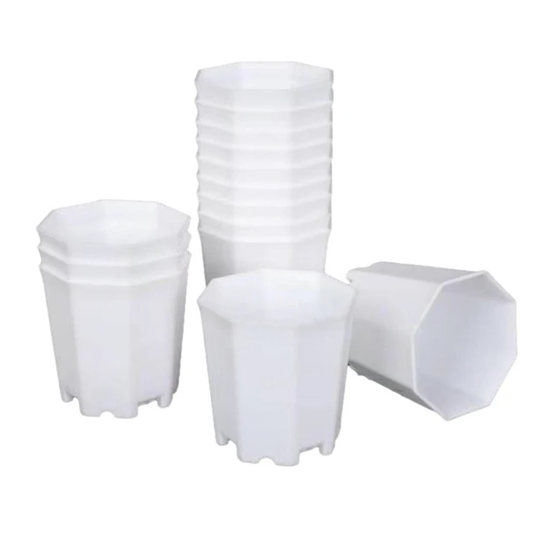 20 PCS Octagonal Flowerpot Plastic Flower Pots Set White Plant Pot With Drainage Holes Indoor Outdoor Succulents Growth Pots ZYF_voghion.com
