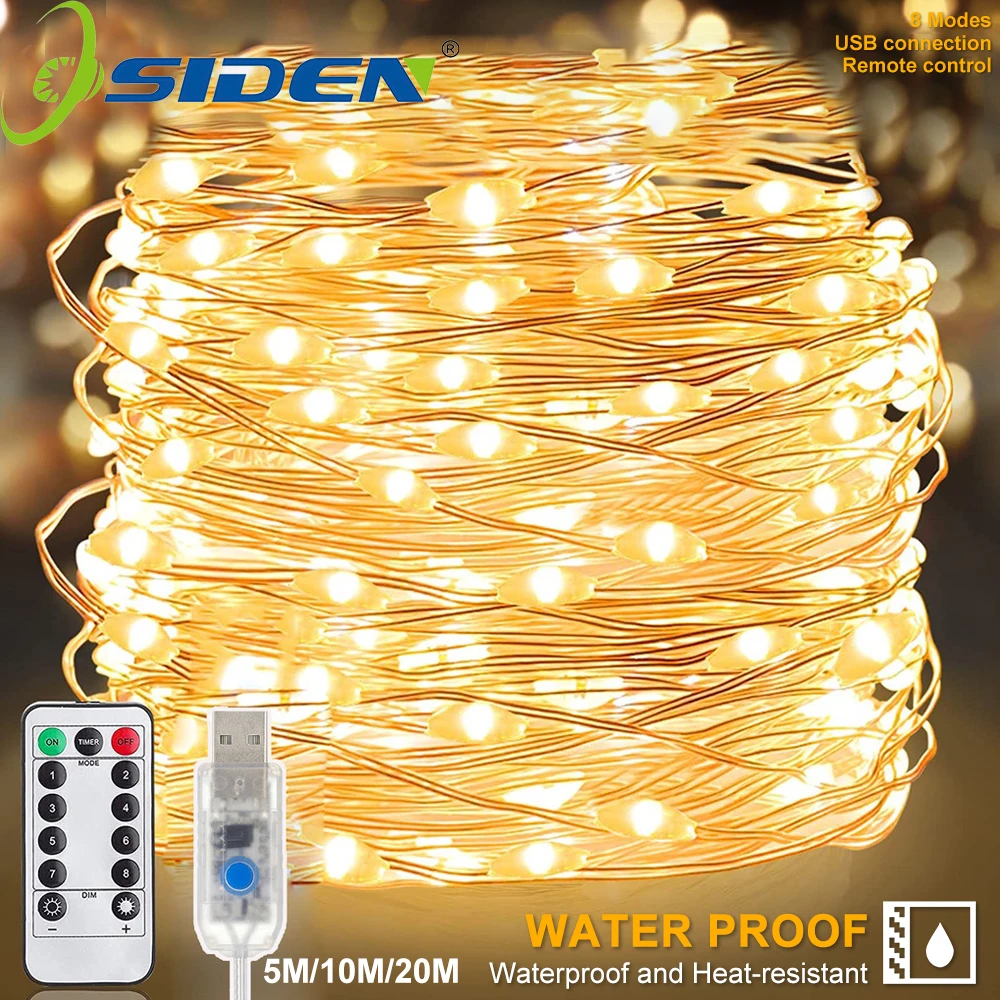 문자열 조명 요정 Led USB 8 모드 5/10M/20M 50/100/200LED WithRemote 제어 Garlands 홈 웨딩 크리스..