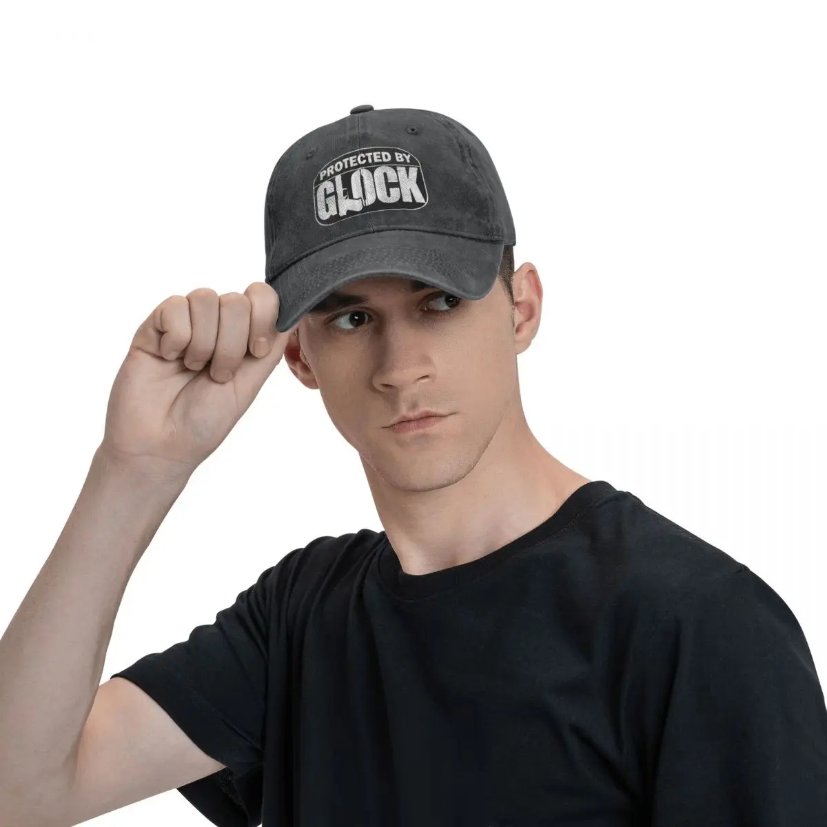 Casual Washed Denim Protected By Glock Ponytail Baseball Cap Men Hats Adjustable Tactical Pistol Cap Hats