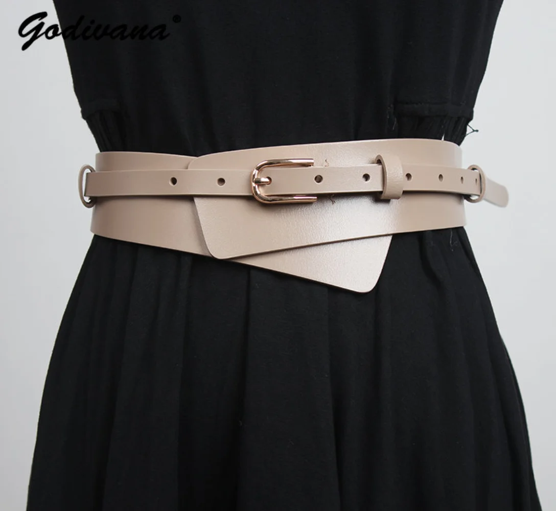 First Layer Cowhide Girdle Cummerbund European Style Women's Outer Wear Decoration With Skirt Coat Sweater Leather Wide Belts