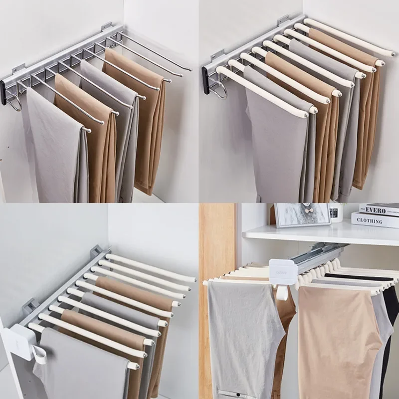 Retractable Coat Hanger Wardrobe Built-in Side-mounted Push-and-pull Pants Rack Home Multi-functional Hanger For Pants