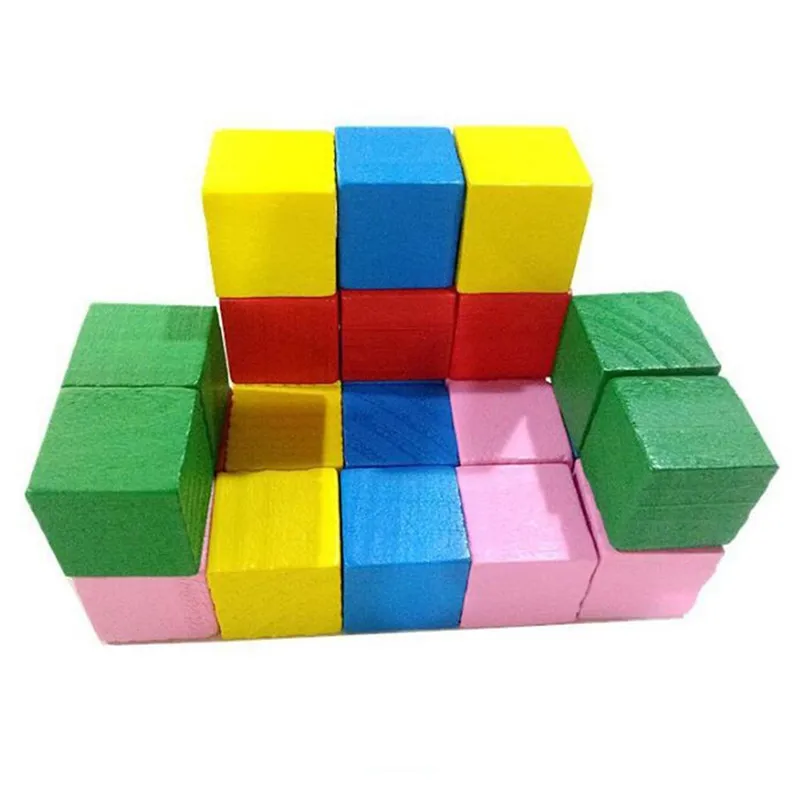 

20pcs/Set Muticolor Montessori Wood Cube Blocks Bright Assemblage Block Early Educational Early Learning Toys For Kids Children