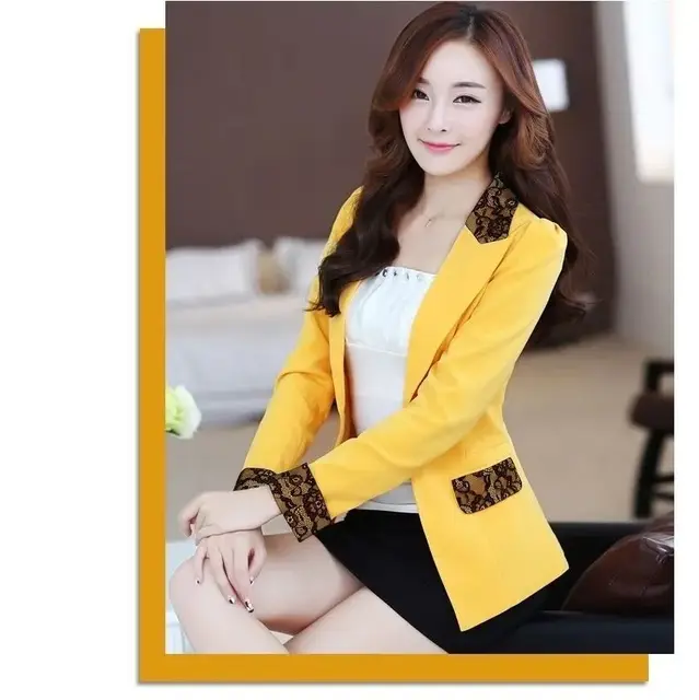 Clothing Thin Womens Blazer Skinny Solid Color Button Pockets
