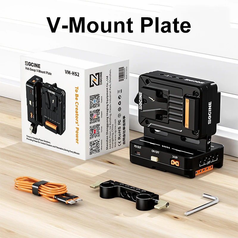 

ZGCINE VM-HS2 Hot Swap V-Mount Battery Plate 14,8 V USB-C DP выход V-Lock Plate Adapter With 15MM Rod Clamp