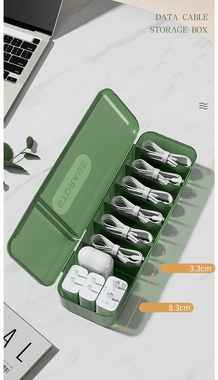 Description Picture 2 of itemFashionable Double Cover Design Desktop Storage Box Thickened PP Material Data Cable Dark Green Drawer Storage Box With Cover