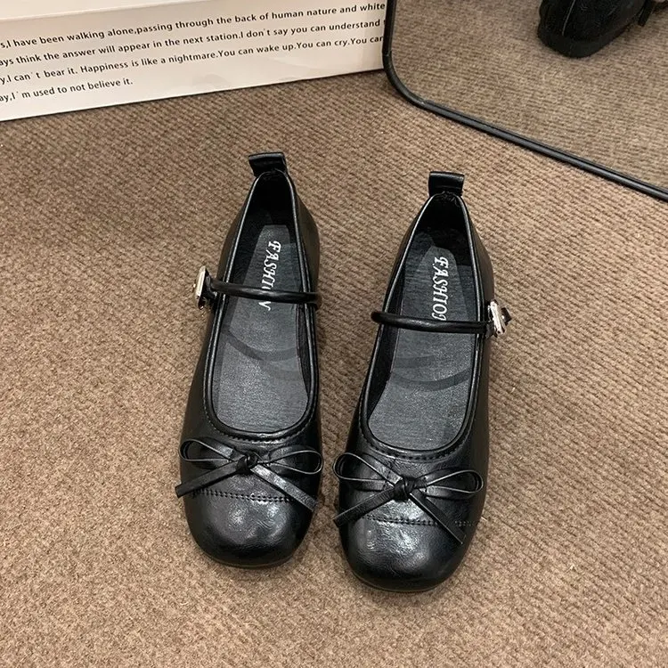 Women Shoes  Mary Janes Women's Flats Daily Dress Ladies Bow Tie Shallow Buckle Strap Soft Bottom Outdoor Flat Pumps