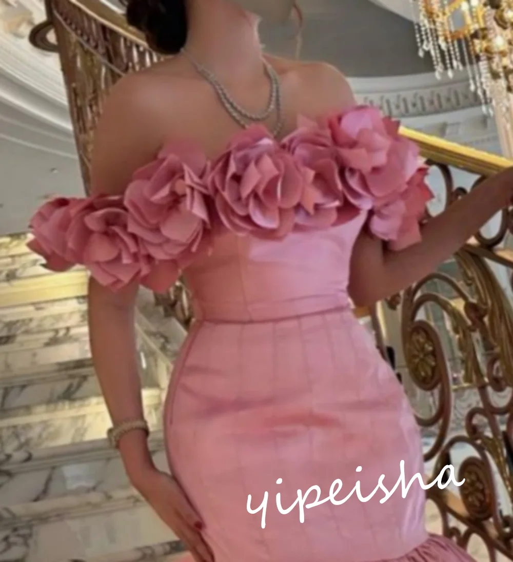 Ball Dress Saudi Arabia Prom Satin Flower Draped Party Mermaid Off-the-shoulder Bespoke Occasion Gown Long Dresses