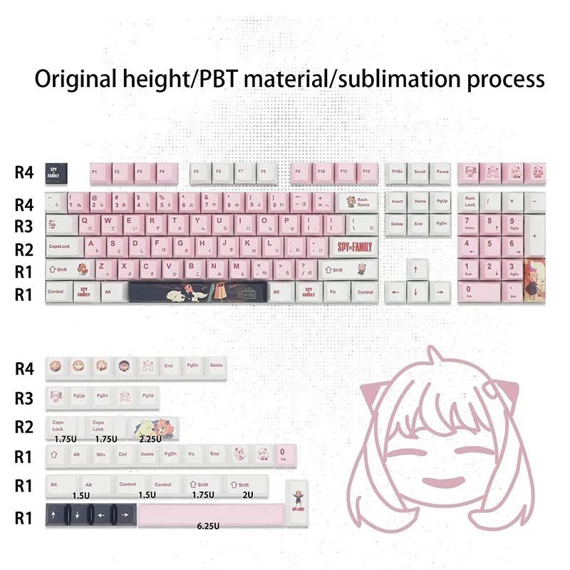 

Kawaii Spy Family Aniya Anime New 87/104/108 Keys Pbt Sublimation Customized Mechanical Keyboard Keycap Delicate Festival Gift