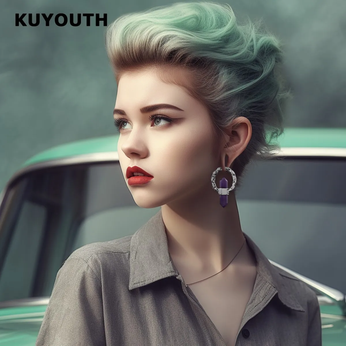 KUYOUTH Stone Ear Weight Gauges Magnet Piercing Stretchers Jewelry Earring Copper 2PCS