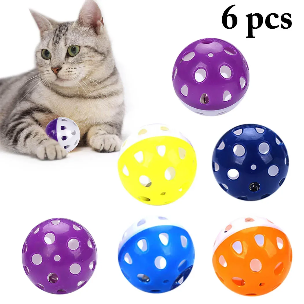 6pcs Toys for Cats Ball with Bell Playing Chew Rattle Scratch Plastic Ball Interactive Cat Training Toys Cat Toy Pet Supplies