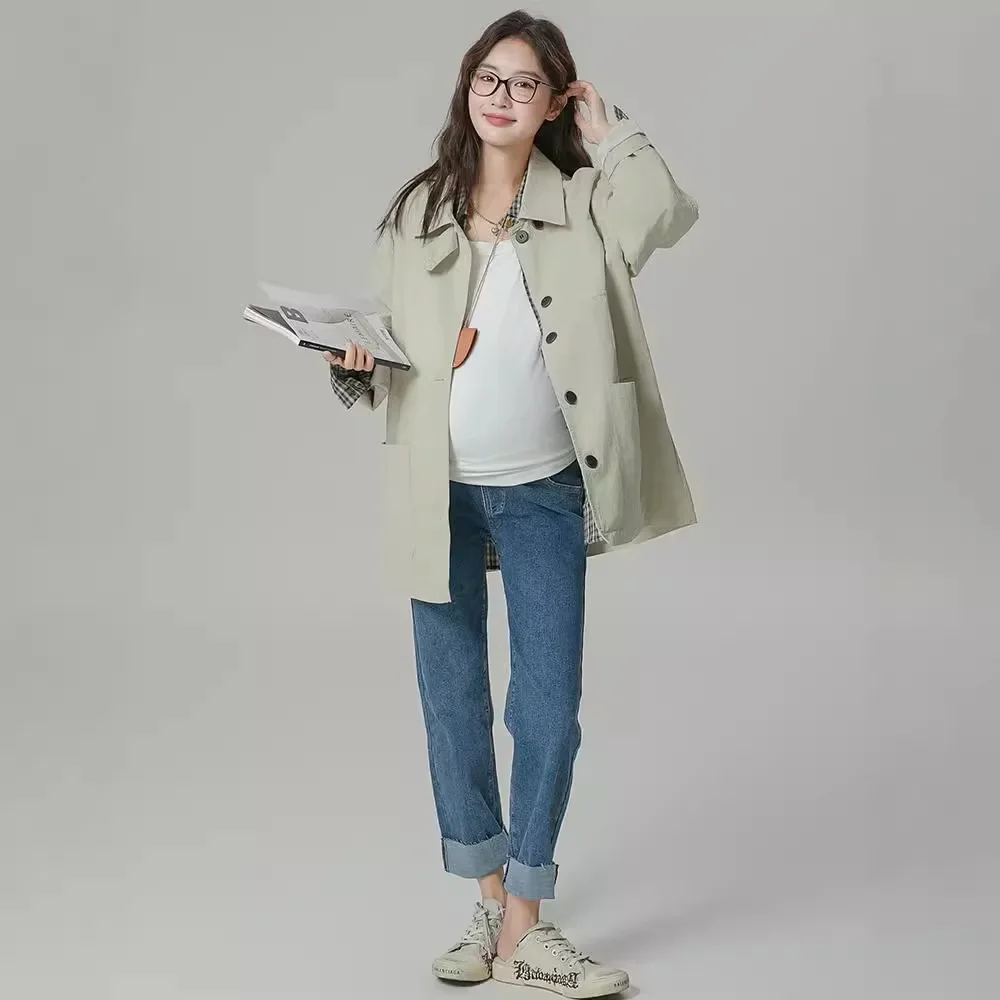 Maternity Coat Autumn Winter Fashionable Korean Style Casual Long Coat Large Size Loose Maternity Top for Pregnant Women