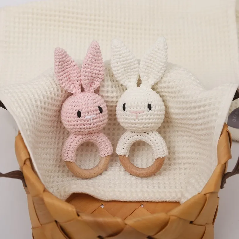 Wooden Rattle Baby Teether Kids Teething Rings Animal Crochet Rattle Elephant Wooden Babies Gym Montessori Children's Toys