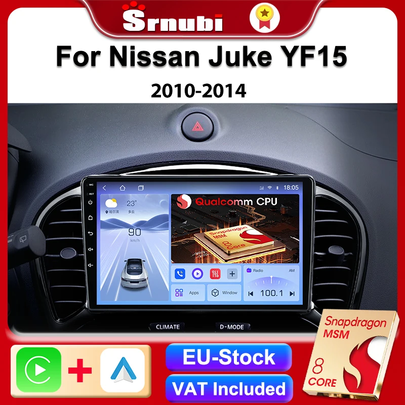Autoradio 2 Din Android 14 Per Nissan Juke (2010-2017): 9 Pollici Con Navigatore, CarPlay, DAB+ E Telecamera Inclusa