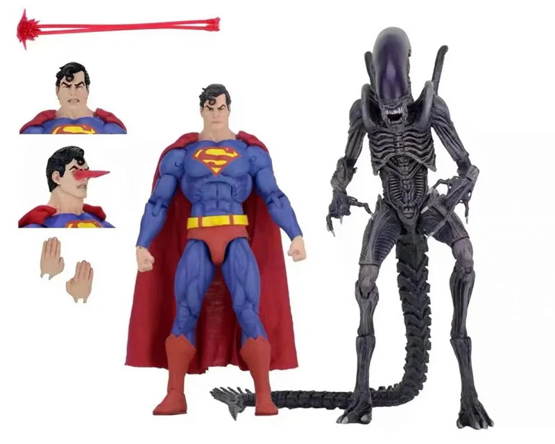 2 uds Anime Batman Superman VS Alien Xenomorph NYCC figura de acción NECA Supermen Batman figura juguetes de modelos coleccionables regalos