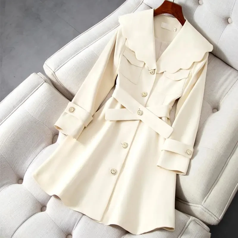 

Casaco Feminino Fashion Design Doll Collar Women's Coat 2022 New Mid Length Spring Autumn Single-Breasted Jacket Outerwear Femal
