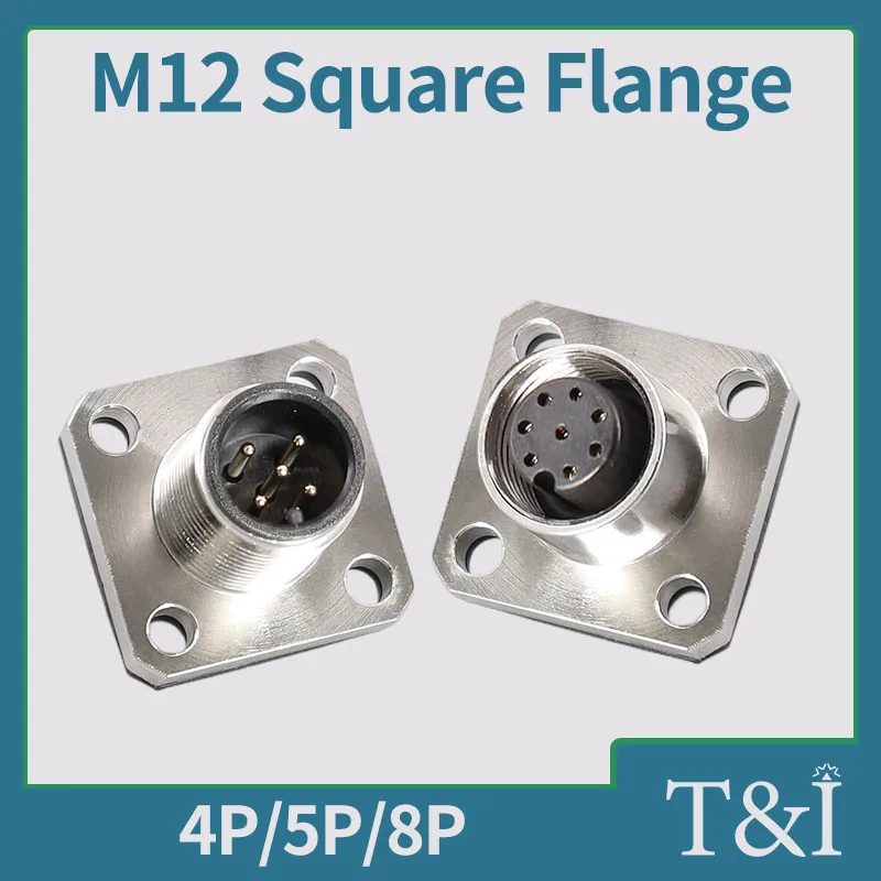 

5/10/100 Pcs M12 Flange Male and Female Seat Aviation Plug Socket Square 12mm 4/5/8 Pin Waterproof Connector Joint