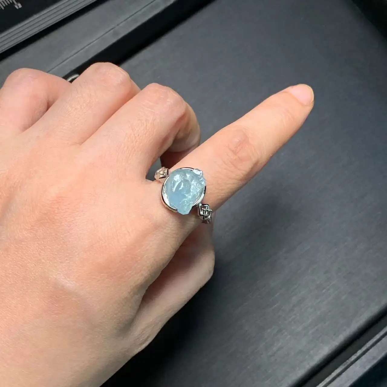 Natural Aquamarine Ring Rough Stone Handmade Rings Jewelry For Women Men Gift Healing Wholesale Charm Engagement Party
