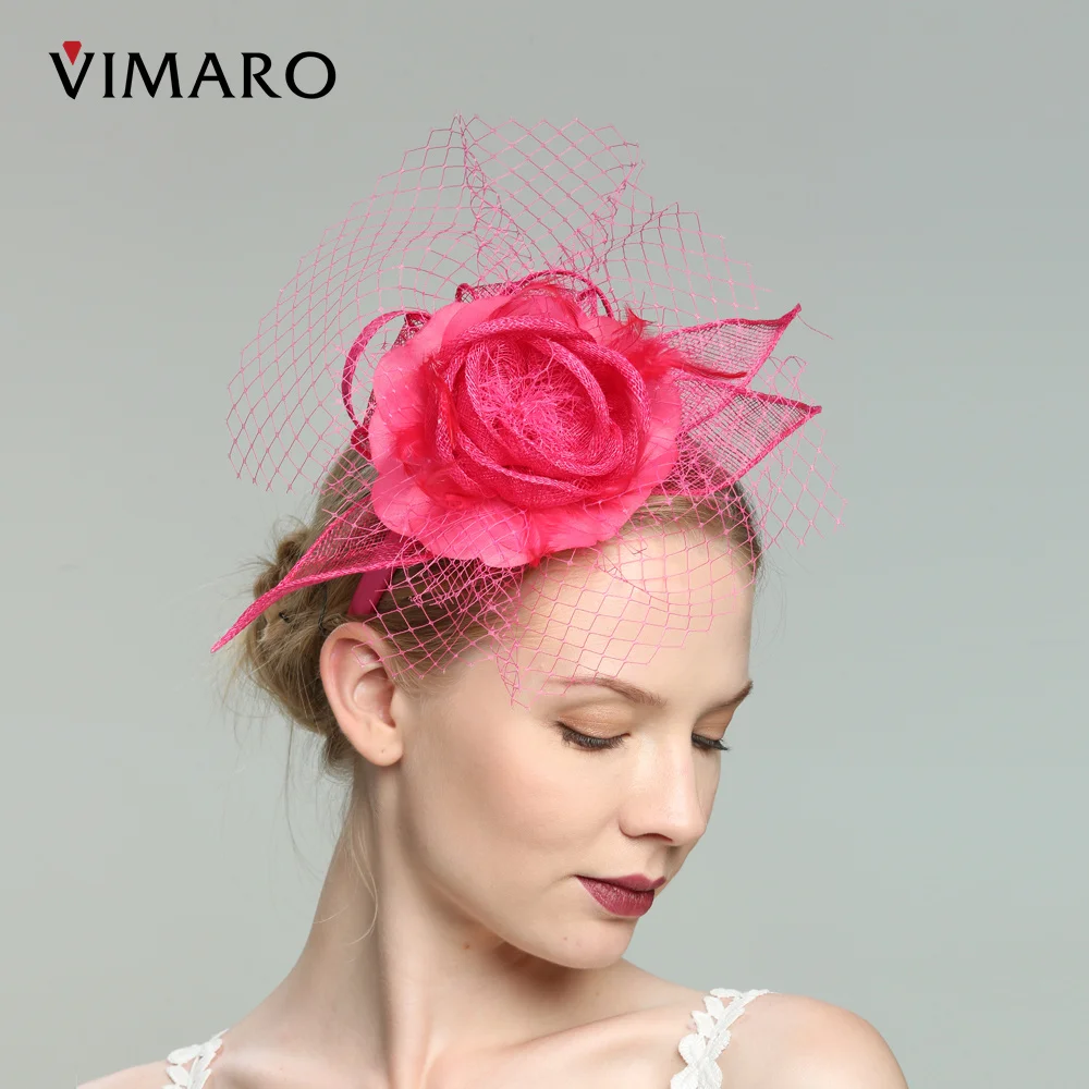 VIMARO Fuchsia Flower Sinamay Fascinators for Women Elegant Headbands Fascinator Hats for Women Wedding and Church Hat Derby 1