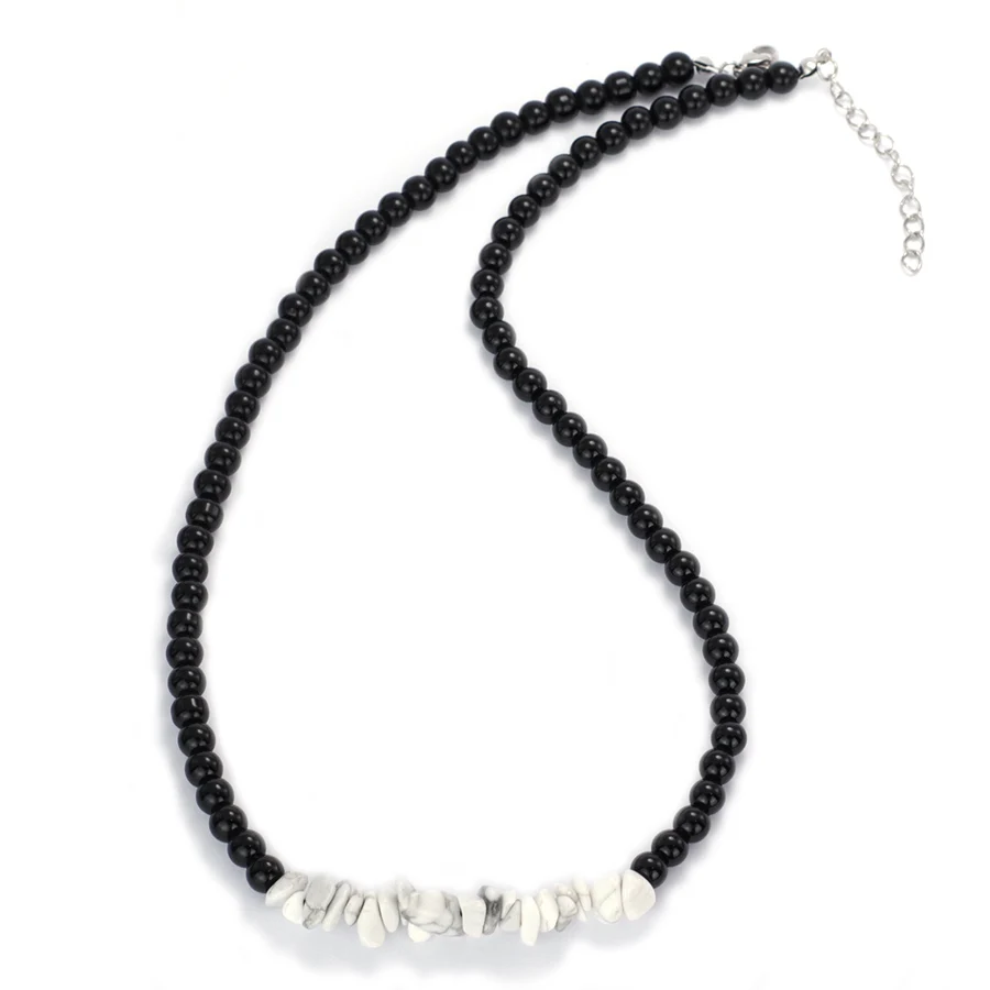Einzigartige Herren-Halskette, 50,8 cm, kurzes Halsband, unregelmäßiger Howlith, Tigeraugen-Stein, Hals-Accessoires, Meditation, Heilungskragen – Detail 13