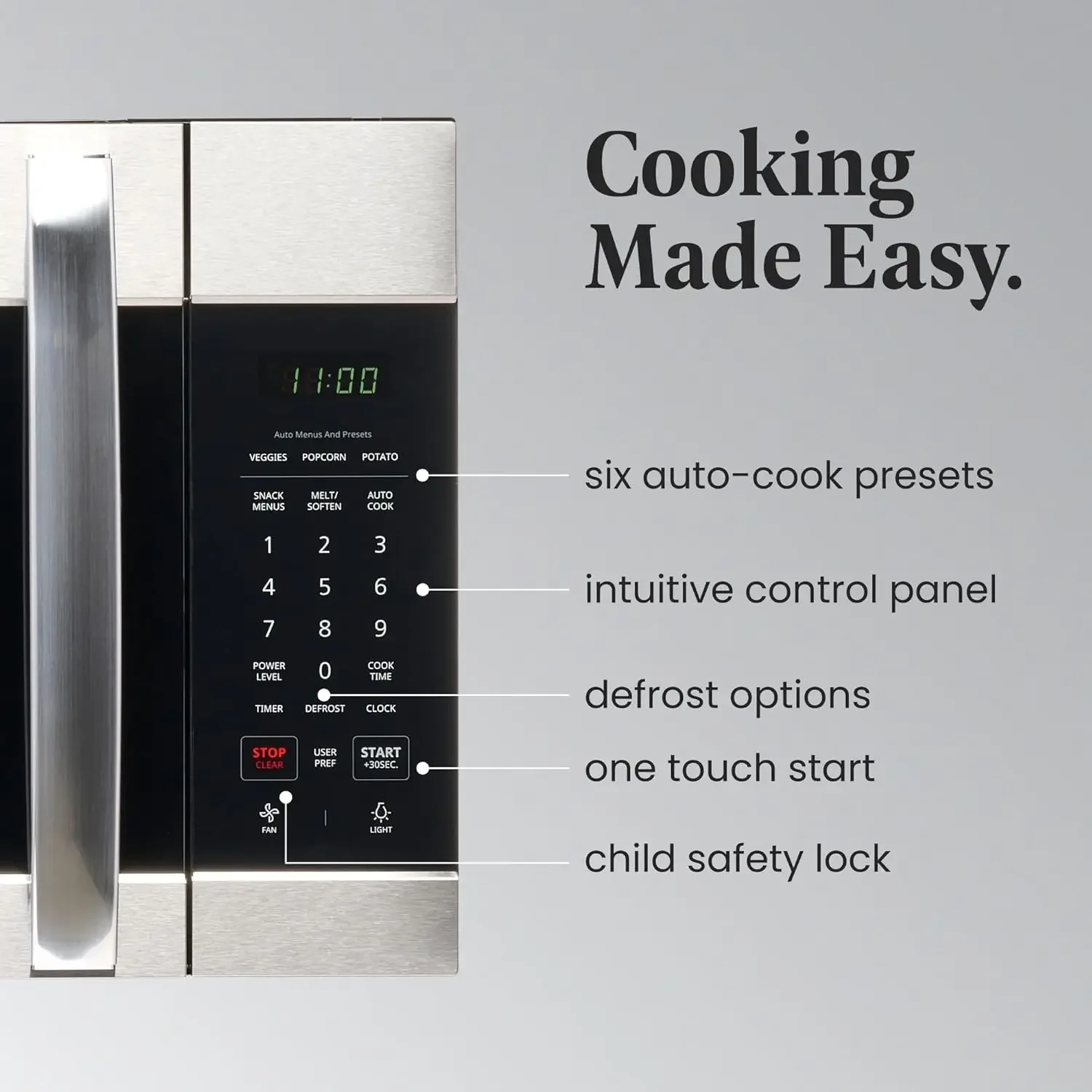 Over-the-Range Microwave Oven, 1.7 Cu. Ft. - 1000W - Auto Reheat, Multi-Stage Cooking, Melt/Soften Feature, Child Safety Lock, L 3