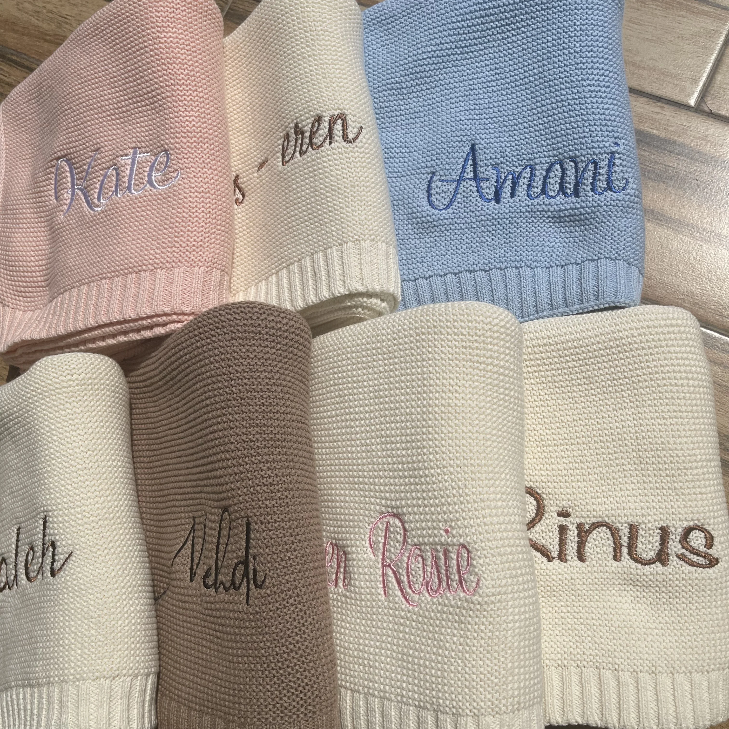 Baby Blanket,Personalized Embroidered Name,Stroller Blanket,Newborn Baby Gift ,Soft Breathable Cotton Knit, Shower Gift