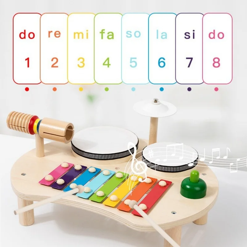 Baby Wooden Montessori Toys Musical Toys Kids Instruments Kit Early Education Drum Set Percussion Toys For Kids Boys Girls 2