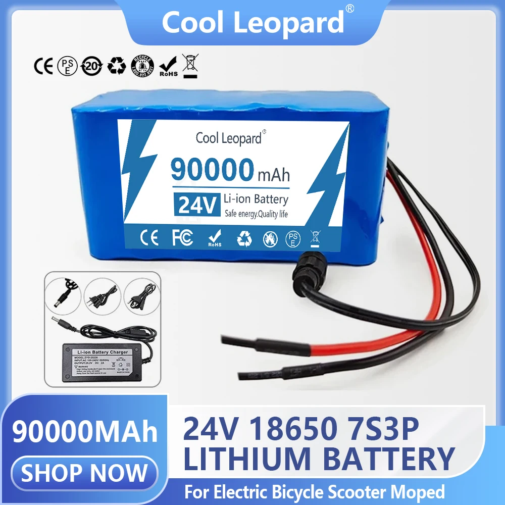 

24V 90Ah Lithium Ion Battery 7S3P 18650 Battery Pack for Electric Bicycle Scooter Power Rechargeable Batteries with BMS Charger