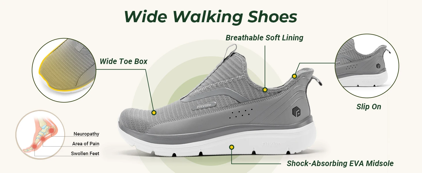 FitVille Wide Men's Walking Shoes Image 6