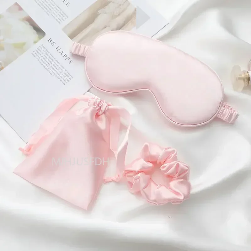 3Pcs Set Women Imitated Silk Sleep Eye Mask Eye Patches Face Mask Eyeshade Blindfold Travel Rest Eye Cover Night Eyeshade