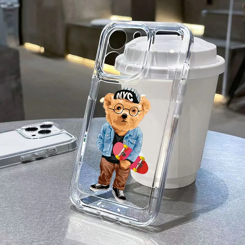 Teddy Bear Couple Cartoon Clear Phone Case Cover