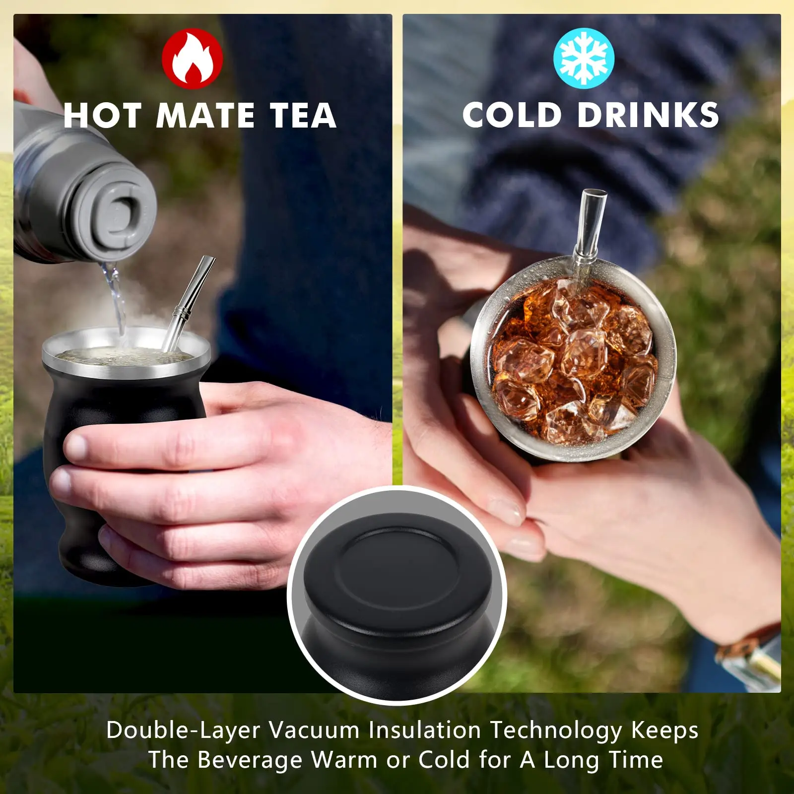 4Pcs Yerba Mate Cup Set 8Oz Stainless Steel Natural Gourd Modern Mate Cup Includes Yerba Straw and Cleaning Brush