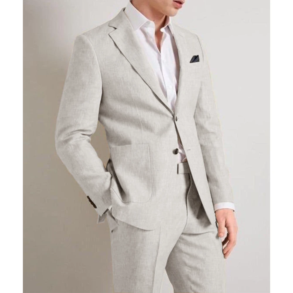 Mens Elegant Suit Two Piece Suit Mens Suit Breathable Full Set Elegant Menswear Thin Linen Comfortable Mens Formal Wedding Suit