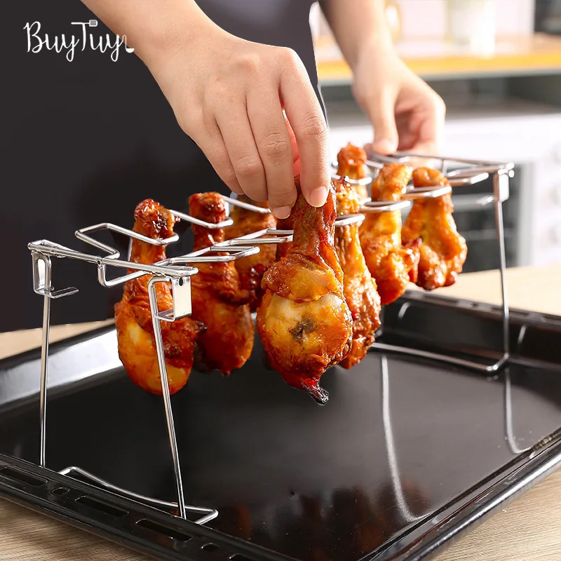 Portable stainless steel folding chicken leg rack Household oven BBQ grill BBQ grill barbeque
