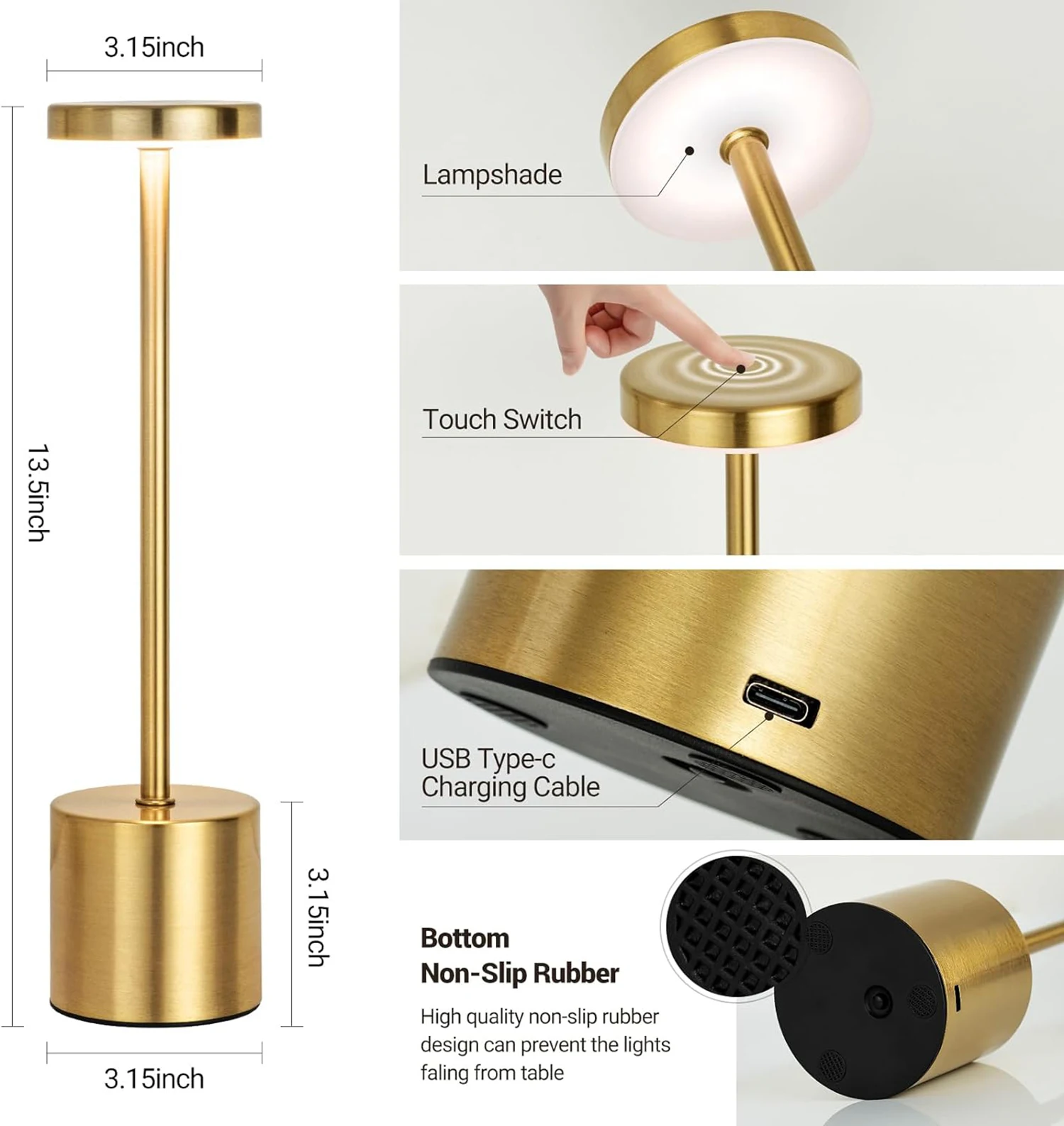 Simple LED Rechargeable Touch Metal Table Lamp Three Colors Bedside Creative Ambient Light Bar Outdoor Decoration Night Light Si 4