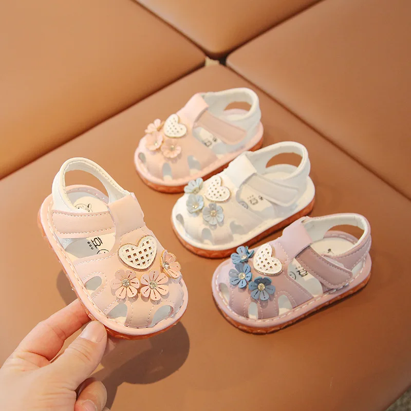 

Congme Baby Girls Sandals With Sounds First Walker Shoes For Toddler Kids Non-slip Soft Breathable Princess Shoes 0-2 yrs